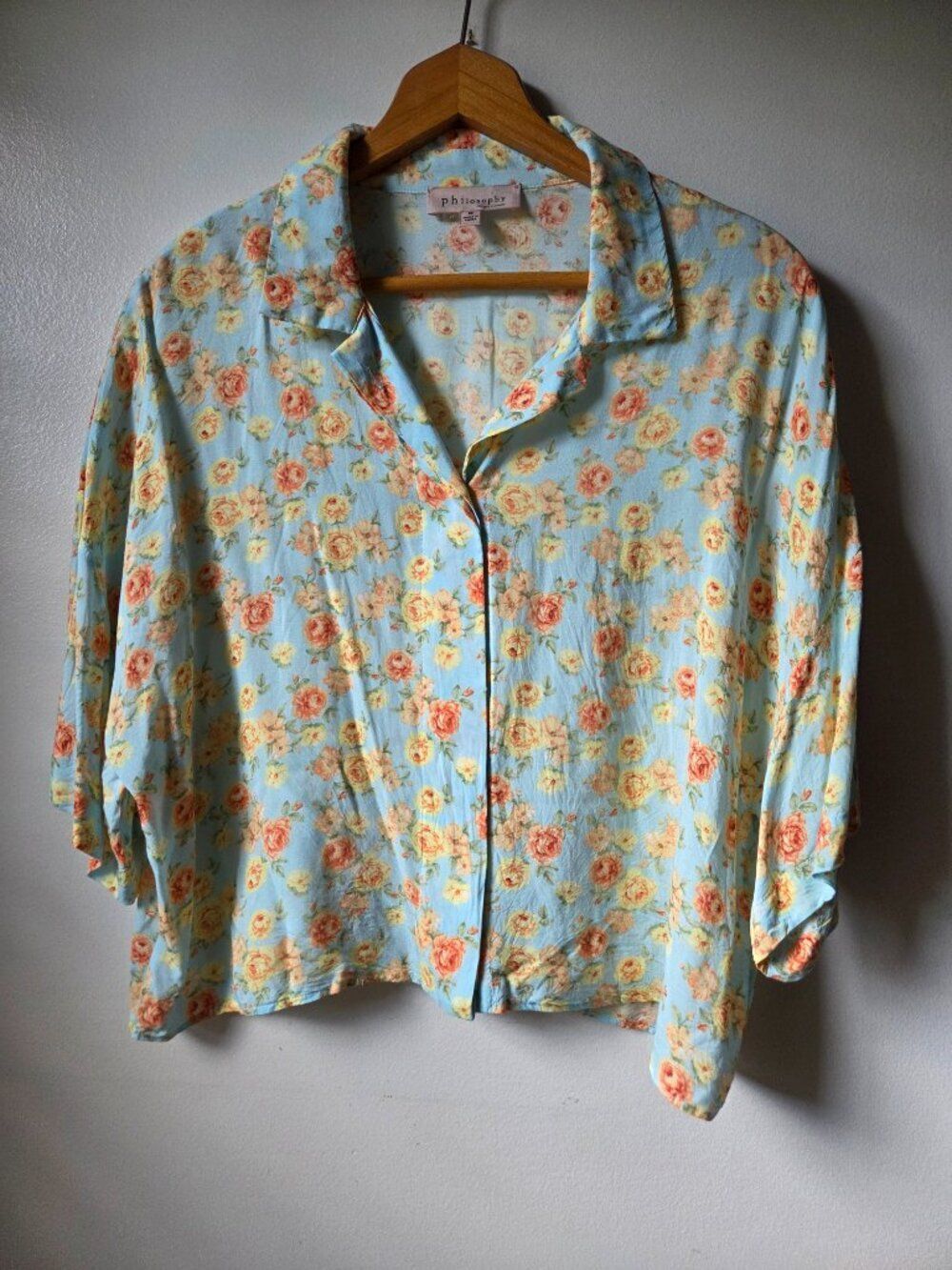 EUC PHILOSOPHY DAINTY FLORAL BUTTONED BOXY SHORT SLEEVE SHIRT SIZE M
